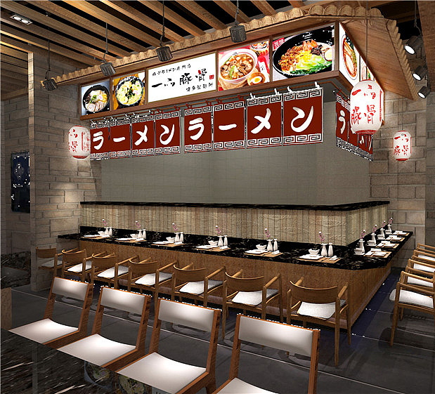 4款日式拉面馆装修效果图日本寿司牛肉拉面馆加盟店铺设计图